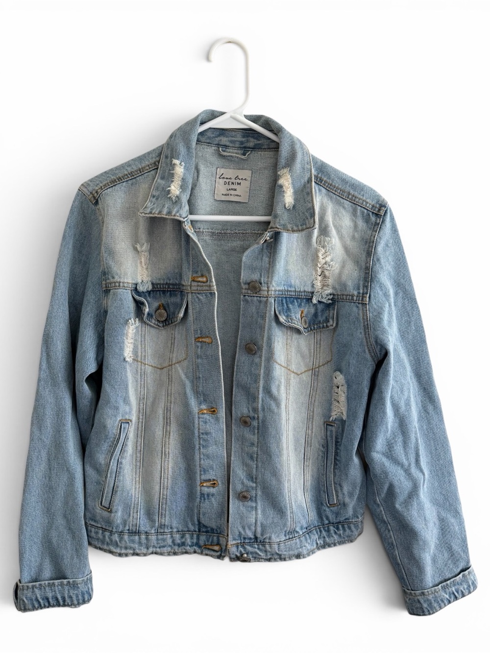 Love Tree Light Blue Distressed Denim Jacket